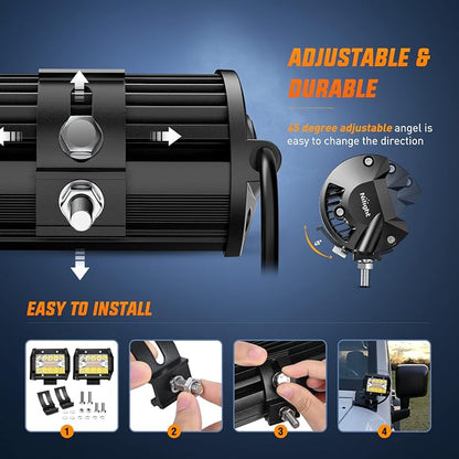 Nilight Amber White LED Pod Lights 4 Inch 6 Modes with Memory Function,Constant / Flash Off Road Driving Lights with Wiring Harness, Spot Flood Combo Beam Auxiliary Lights for Truck Jeep SUV ATV UTV