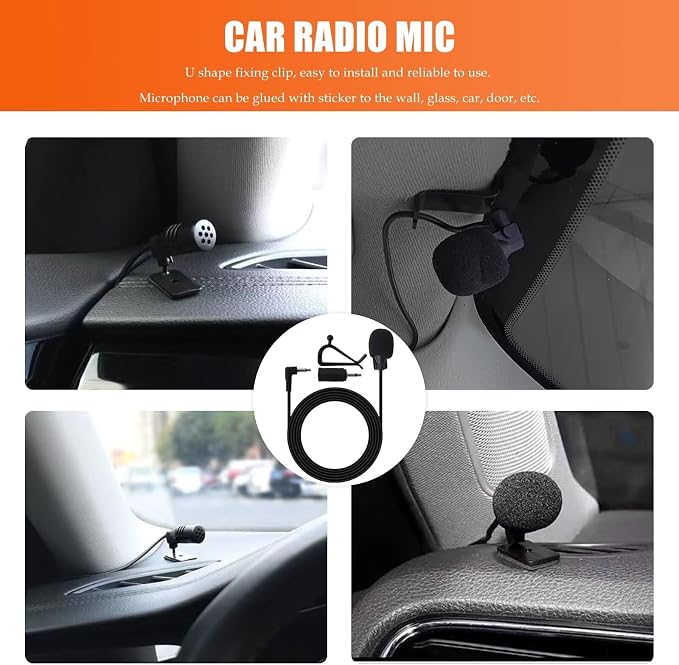 3.5mm Vehicle Microphone with Adapter Fit for Apple CarPlay Fit for Android Auto Head Units, 9.84ft Cable Length