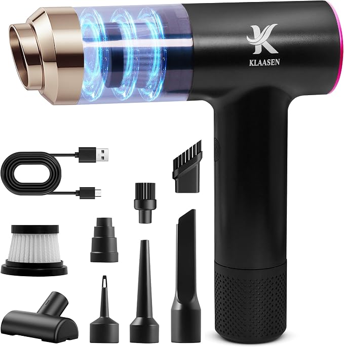 Portable Mini Vacuum Cleaner, Dual Power Suction 7.5K & 12K Pa with Blower, Inflator & Suction Power Best Cleaning Tool for Home, Office, Kitchen & Car
