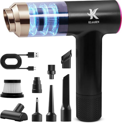 Portable Mini Vacuum Cleaner, Dual Power Suction 7.5K & 12K Pa with Blower, Inflator & Suction Power Best Cleaning Tool for Home, Office, Kitchen & Car