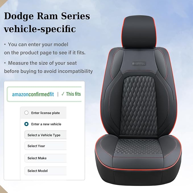 Coverado Front Seat Covers for RAM 1500, Faux Leather Car Seat Covers Cushion Cover Fit for 2009-2018 Dodge RAM 1500 2500 3500 Trucks, Red line