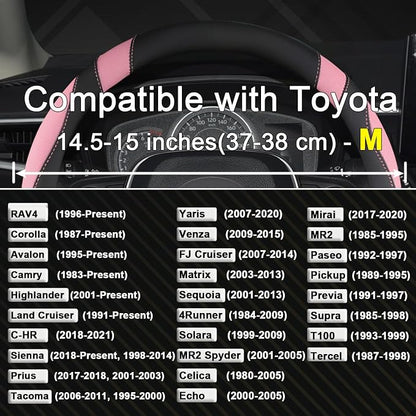 West Llama Customized Auto Car Steering Wheel Cover for Toyota Rav4 Corolla Camry Highlander (Black+Pink-Standard Size)