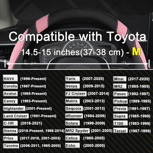 West Llama Customized Auto Car Steering Wheel Cover for Toyota Rav4 Corolla Camry Highlander (Black+Pink-Standard Size)