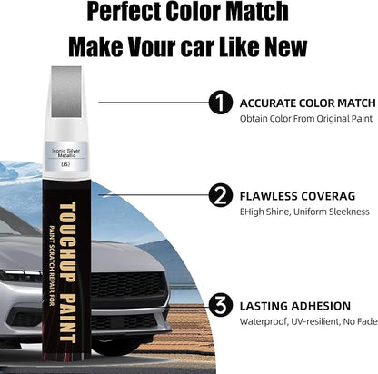 Iconic Silver Metallic(JS) Car Paint Touch Up Pen Compatible with Ford, 2-In-1 Color Accurate Touch Up Car Scratch Repair Paint Match Ford Series Automotive Scratch Remover for Nicks & Chips Repair