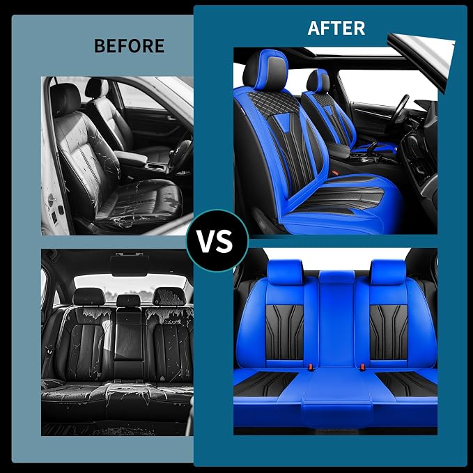 Car Seat Covers Fit for Jeep 5 Seats Wagoneer 2022-2025 2026 - Premium Leather, Waterproof & Breathable，All-Weather Seat Cushion Protecto & Airbag Compatible, Full Set Blue & Black