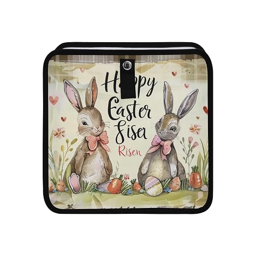 Car Trash Can Organizer Bin with Adjustable Strap for Back Front Seat Console Waterproof Leakproof Collapsible Portable 8.66 Inch Happy Easter Bunny Carrot