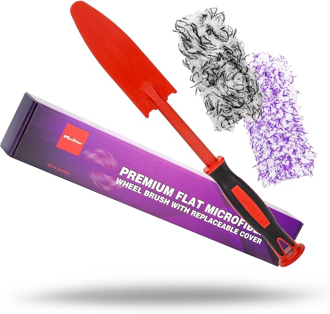 Maxshine Large Universal Purple & White Premium Flat Microfiber Brush – Detailing Tool for Tight Spaces – Removable Head with Extra Covers – Interior Cleaning Accessory