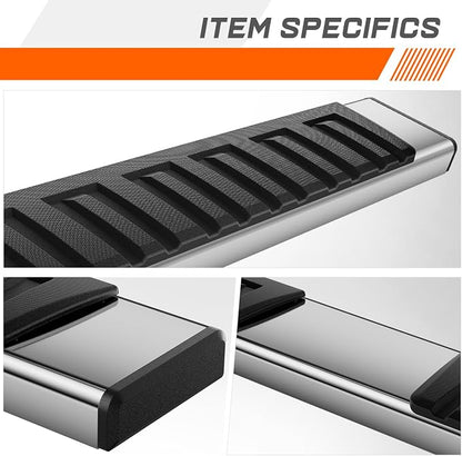 6.75" Running Boards Side Step Bars Compatible with 2009-2024 Dodge Ram 1500 2500 3500 Crew Cab, Stainless Steel Flat Side Truck Running Boards, Chrome