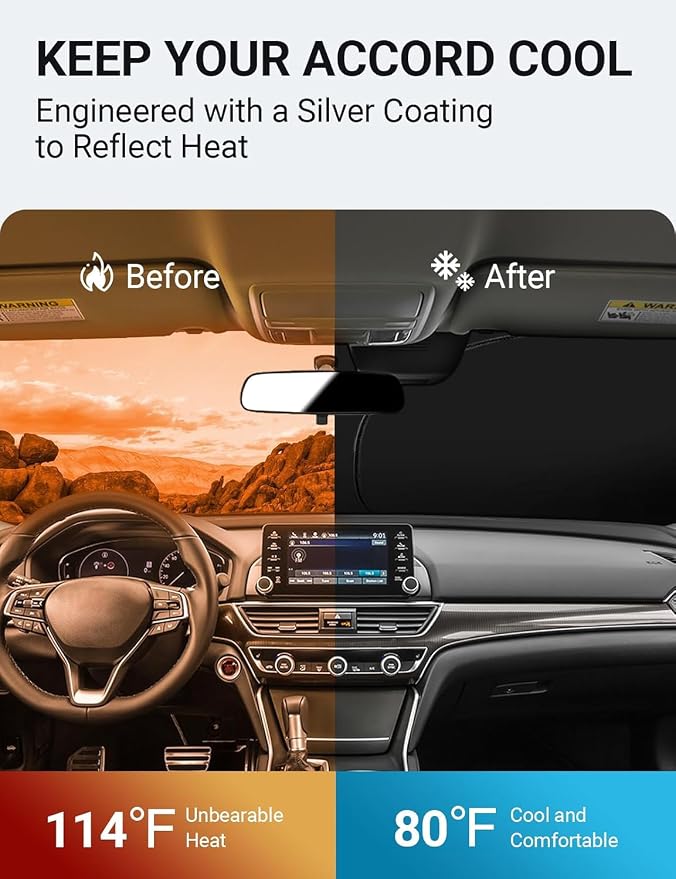 Proadsy 2026 Upgrade Front Windshield Sun Shade Foldable Sunshade Protector Custom Fit 2018-2025 Accord(Not for 2022 Sport) Sedan, LX, EX, EX-L, Touring Accessories