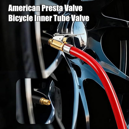 Tire Inflator Hose, 12 Inch Red Rubber Hose Whip for Tire Pressure Inflator Gauge, High Pressure Air Hose with Brass Fittings for Tires and Practical Daily Maintenance Accessories