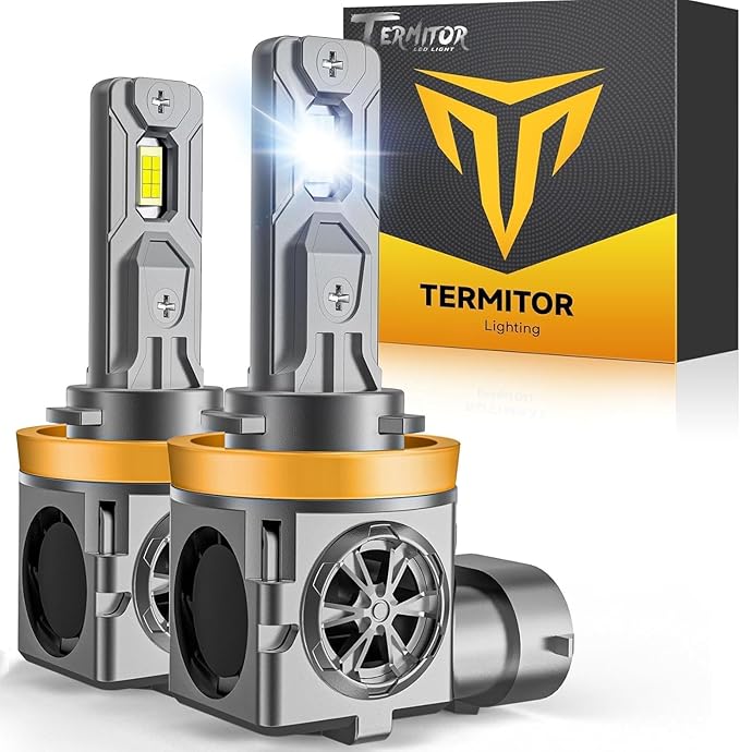 Termitor Upgraded H11/H9 Bulbs, 80,000LM 14X Extreme Brightness, 6500K Cool White, Real 1:1 Halogen Mini Size, 10-Year Service Life, H16 H8 Driving Fog Lights Replacement, Plug-and-Play, Pack of 2