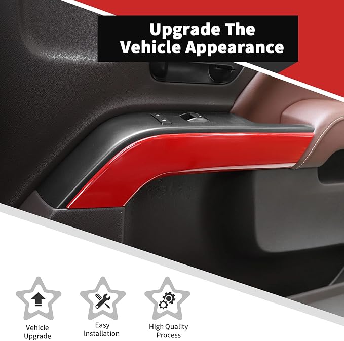 Voodonala for Chevy Silverado Car Door Interior Trim Cover Kits Compatibe with Chevy Silverado 2014-2018(ABS,4pcs/Set,Red)