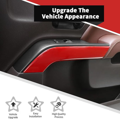 Voodonala for Chevy Silverado Car Door Interior Trim Cover Kits Compatibe with Chevy Silverado 2014-2018(ABS,4pcs/Set,Red)