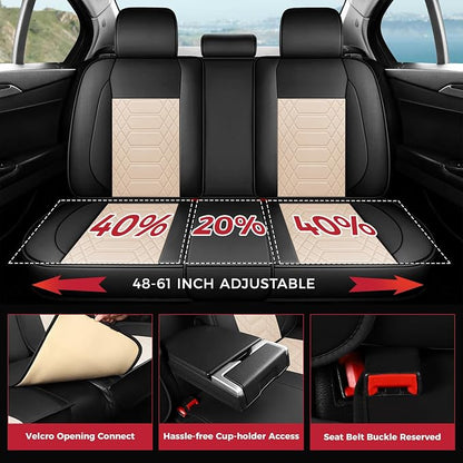 FREESOO Car Seat Covers Leather Seat Cover Full Set Automotive Seat Cover Protector Accessories Airbag Compatible Universal Fit for 5 Seats Black Beige