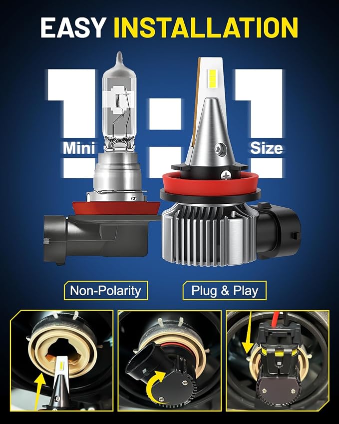 AUXITO Upgraded H11/H8/H16 LED Fog Light Bulbs with CSP LED Chips 6500K White 700% Brighter Mini Size Plug and Play for Fog Lights or Daytime Running Lights DRL, Pack of 2