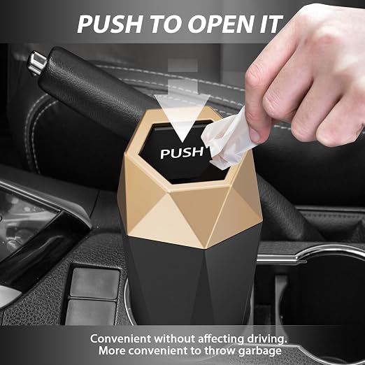 Car Cup Holder Trash Can, Car Trash Can with Lid, Mini Portable Trash Bin for Cars, Small Automatic Garbage Bin, Leakproof Cup Holder Trash Bin for Auto,Home,Office, Car Accessories (2, Gold)