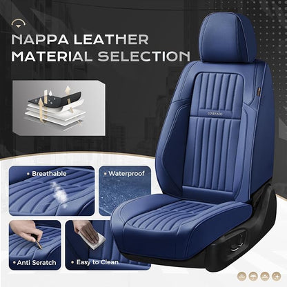 Coverado Car Seat Covers Full Set, Seat Covers for Cars, Car Seat Cover, Car Seat Protector, Leather Car Seat Cushion, Waterproof Car Seat Covers Front Seats and Back Fit for Most Cars(Blue)