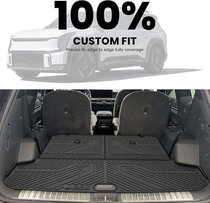 LASFIT Floor Mats & Cargo Mats for KIA EV9 2026 2025 2024 (Only Fit for 7-Seats), All Weather TPE Custom Fit Kia EV9 2024-2026 Full Set Car Accessories Floor Liners