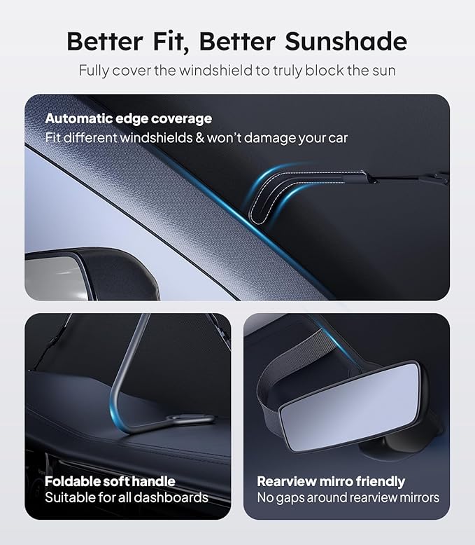 Wigoo Windshield Sun Shade Umbrella, 100% Sun Block, 5th-Gen Ice-Shield Cooling Tech, Reflective Heat Insulation, Portable & Foldable Front Window Sunshade Universal Fit Sedans/SUVs - M: 57"x32"