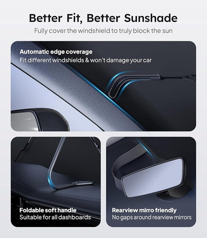 Wigoo Windshield Sun Shade Umbrella, 100% Sun Block, 5th-Gen Ice-Shield Cooling Tech, Reflective Heat Insulation, Portable & Foldable Front Window Sunshade Universal Fit Truck/MPVs/Vans - XL: 61"x39"
