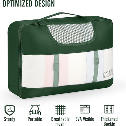 Veken 8 Set Packing Cubes for Travel Essentials,Anti-Wrinkle Buckled Suitcase Organizer for Shoe & Toiletry Bag,Carry On Luggage Bag with 99+ Count Mesh Holes for Airplane & College Dorm Accessories