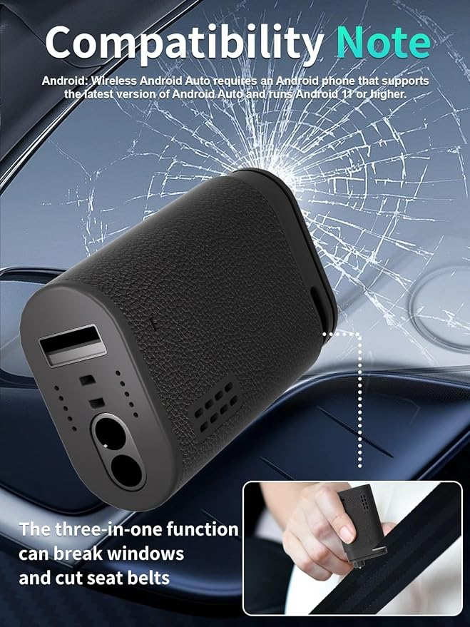 4in1 Wireless Adapter for Apple CarPlay&Andriod Auto&AirCast&MiraCast with Auto Emergency Rescue Device, Connection for Convert Wired to Wireless and Safety