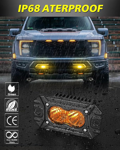 Amber Flush Mount LED Pods, AKD Part CREE LED Flush Bumper Lights 40W Spot Flood Combo Offroad Driving Light Amber LED Fog Chase Lights Pods for Trucks Pickup SUV UTV ATV