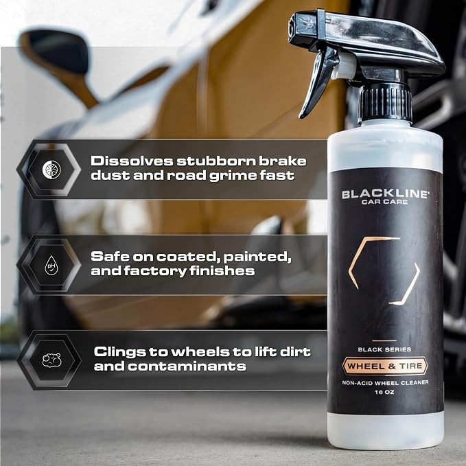Blackline Wheel & Tire Cleaner Spray - Non-Acidic Brake Dust Remover Bug Remover & Wheel Cleaner for Cars, Trucks and More — Versatile, Fast Acting, and Safe for Most Finishes (64 Fl Oz)