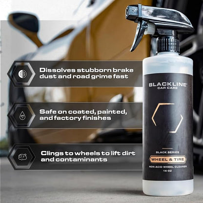 Blackline Wheel & Tire Cleaner Spray - Non-Acidic Brake Dust Remover Bug Remover & Wheel Cleaner for Cars, Trucks and More — Versatile, Fast Acting, and Safe for Most Finishes (64 Fl Oz)
