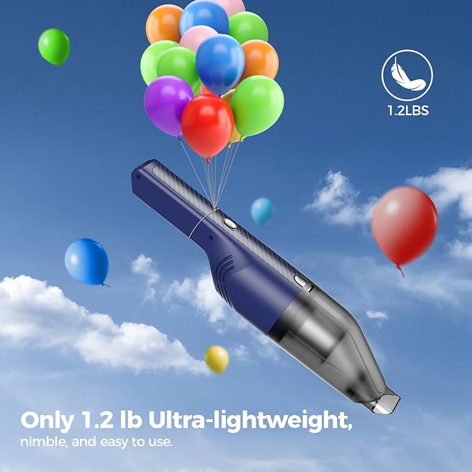 Handheld Vacuum Cordless - Car Vacuum Cleaner with 11000Pa Powerful Suction,1.2lbs Lightweight, Type-C Charge, Multiple Accessories, Portable Hand Vacuum for Home, Pet and Car (Blue)
