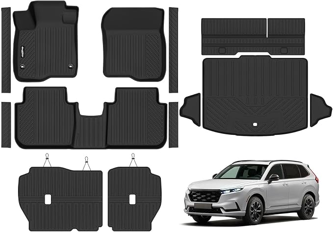 Floor Mats for Honda CRV Gas 2023-2026 (Fit Cargo Floor in Lower Position), Trunk Mat and Backrest Mat & Door Sill Guard All Weather TPE Protector for Honda CRV Accessories(Not for Hybrid)
