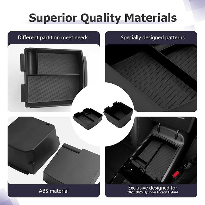 Center Console Organizer Compatible with 2025 2026 Hyundai Tucson Limited Hybrid/Tucson Plug-in Hybrid Accessories Storage Box Compartment Tray - ONLY Fit with Electronic Shift 2-Pack[NOT FOR SE/SEL]
