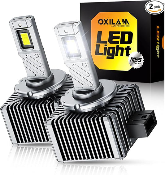 OXILAM 2025 Latest D3S D3R LED Bulbs, 900% Ultra-Bright 60W, 6500K Pure White Brighter Than Xenon, Easy Plug-N-Play Installation, 20 Years Lifespan, No Flicker, 99% Compatibility