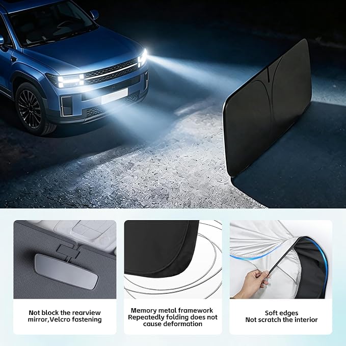 Windshield Sun Shade for Hyundai Santa Fe 2024 2025 2026 Sunshade 300T Windshield Cover Protector Blocks UV Rays Custom Fit Front Window Shades Windshield Accessories Keep Cool Foldable
