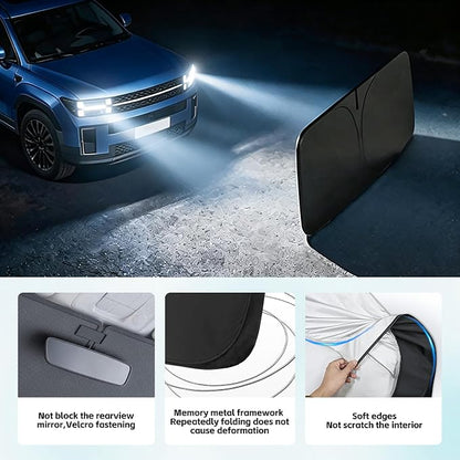 Windshield Sun Shade for Hyundai Santa Fe 2024 2025 2026 Sunshade 300T Windshield Cover Protector Blocks UV Rays Custom Fit Front Window Shades Windshield Accessories Keep Cool Foldable