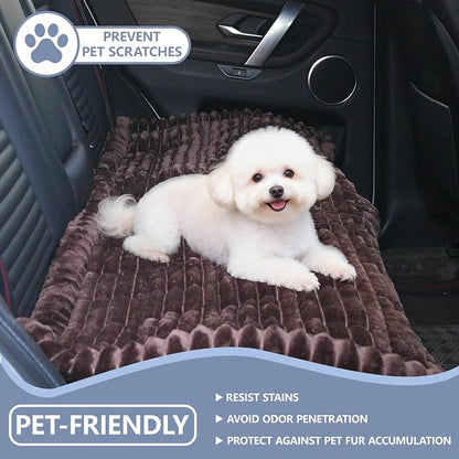 Dog Car Seat Waterproof Bed Cover Non-Slip Car Back Seat Soft and Comfortabl Pet Bed Mat Car Blanket for Travel Backseat Extender Seat Covers Dog Bed for Cars Trucks and SUVs (Dark Brown 23.6” x 51”)