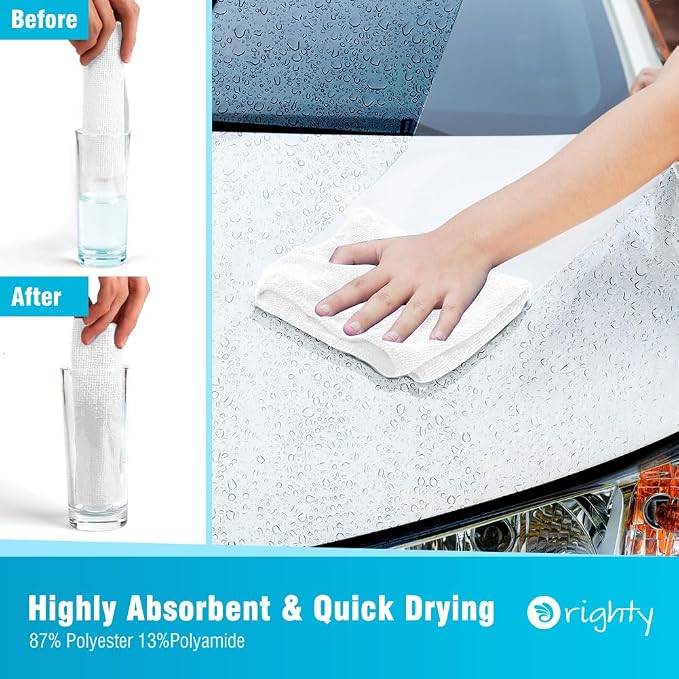 Orighty White Microfiber Cleaning Cloth, Microfiber Towels for Cars, Highly Absorbent Car Cleaning Supplies, Lint Free Cloths Clean Rags for Car Care, House, Kitchen, 12x11 inch, Pack of 24