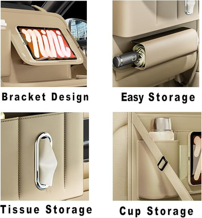 XDV Car Seat Organizers,Multi-functional Back Seat Protectors, Storage Pouches, Child kicking prevention and Tray Holders (for Cars, Kids, Seat Back and Rear Seats) (Beige, 2 Pcs)