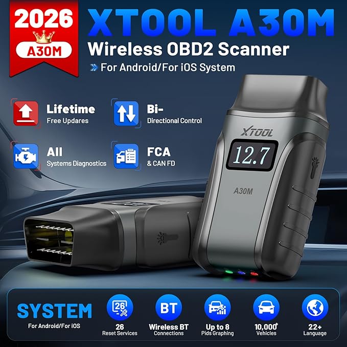 XTOOL A30M V2.0 OBD2 Scanner Diagnostic Tool, 26 Resets, All System, Wireless Bidirectional Scan Tool, Car Code Reader for EPB/Throttle/Crank Sensor Relearn, Lifetime Free Update, Android & iOS