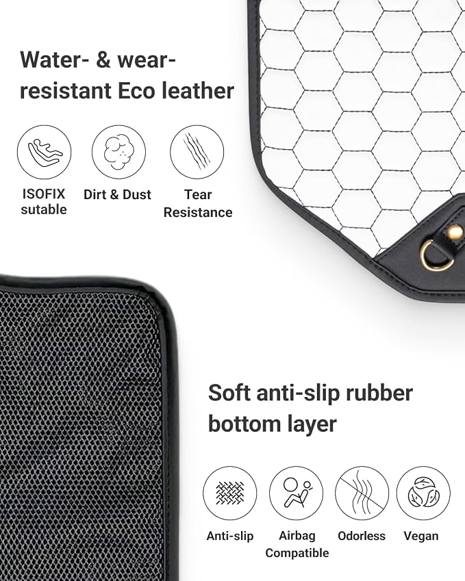 Owleys Set Seat Back Organizer & Car Seat Protector Hexy Waterproof & Non-Slip Protector for Child Car Cushion for Leather and Fabric Seats (White)