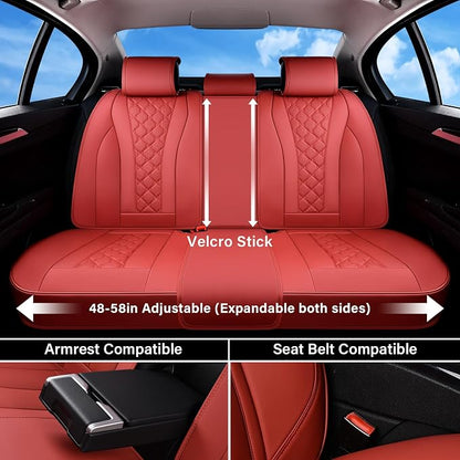 Coverado Car Seat Covers Full Set, Luxury Diamond Leather Car Seat Cover, Waterproof Automotive Seat Protectors, Breathable Car Seat Cushion, Universal 5 Seats Seat Cover Fit for Most Cars, Red