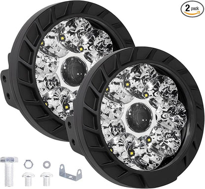 2PCS Round LED Pod Lights, Spot Flood Spot Combo Work Light Bars Fit for Pickup Truck Jeep ATV UTV SUV Boat (5IN 35W)