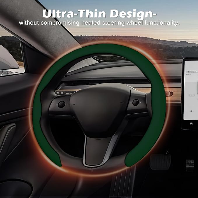 Frani Nappa Leather Steering Wheel Cover,Universal Fit 15 Inch-Premium Non-Slip Breathable Comfort Grip for Cars Trucks SUVs,Anti-Slip Durable Interior Upgrade Dark Green