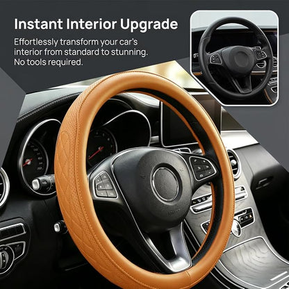Zpana Car Steering Wheel Cover, 14.5-15" Breathable Soft Leather Vehicle Steering Wheel Protector with Anti-Slip Lining, Comfortable Auto Interior Decoration Accessories, Universal Fit (Orange)