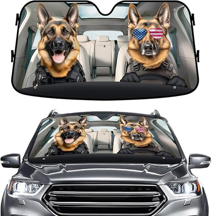 GENANY German Shepherd Windshield Cover for Car SUV Truck (55x30 Inches), Foldable Heat Shield, Shades for Front Windows, Protector Blocks UV, Car Decor
