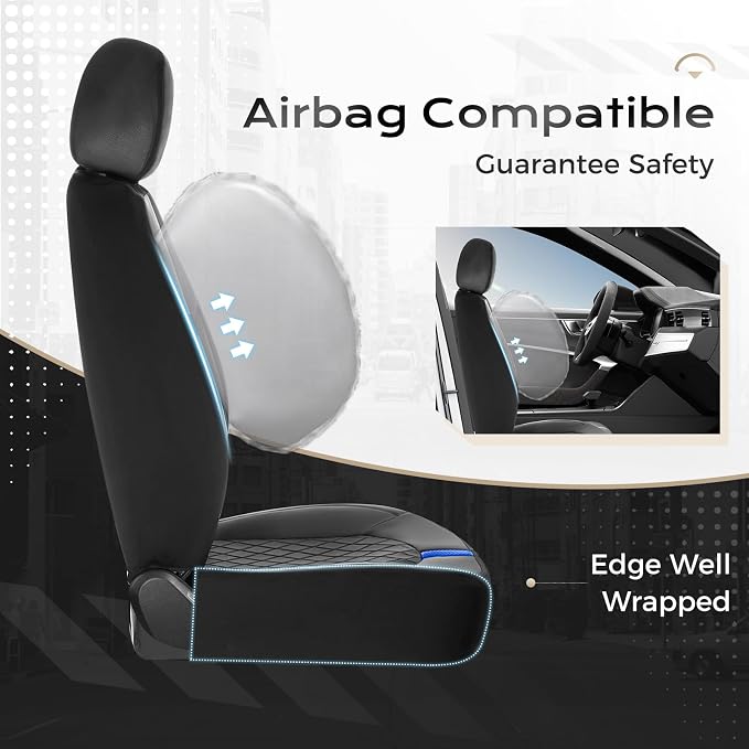 Coverado Car Seat Cover Protector Front Seats, Waterproof Front Seat Covers for SUV, Pickup Truck, Sedan, Automotive Vehicle Interior, Waterproof and Durable All Weather Protector (Black-Blue)