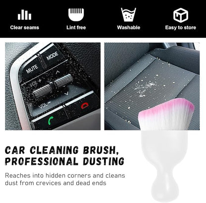 Ziciner 2 PCS Car Detailing Brush, Curved Soft Bristles Auto Removal Dust Collectors, Universal Vehicle Dashboard, Air Conditioner Vents etc Interior Cleaning Tool Accessory (White/White/Pink)