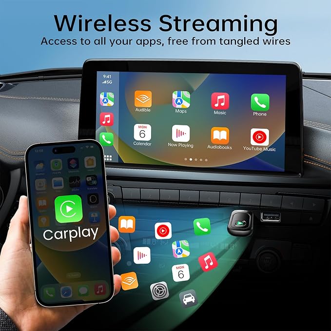 Wireless CarPlay Adapter for Apple iPhone, Convert Wired to Wireless CarPlay, 2025 Upgrade Mini Plug & Play No Latency CarPlay Dongle for iOS 10+ & Cars from 2019+ Dark Black