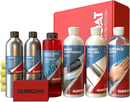 Marine Ceramic Coating Kit - Complete Boat Detailing Supply Kit with Marine Ceramic Coating, Nano Polish, Nano Compound, Nano Wash and Surface Wipe