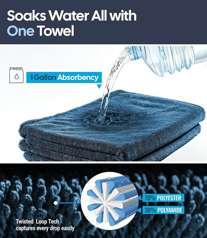 Wigoo Premium Microfiber Car Drying Towel 1300GSM, 2-Size Set[36"×24"+16"×16" Ultra-Absorbent, No Streaks & Scratches] Dual-Sided Edgeless Wash Towels with Twisted Loop, for Cars Detailing, SUV, Truck
